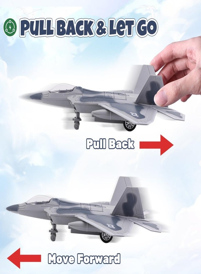 Crelloci 2-in-1 Diecast Fighter Jet Toy Set with Lights & Sounds, Pull Back Airplane F-22 & SU-57 1:144 Scale Military Aircraft Models with Display Stand, Gift for Kids & Collectors - Image 4